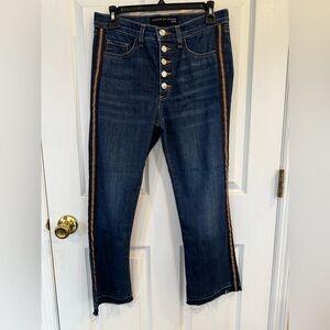 Veronica Beard Beverly Side Stripe Button Fly Jeans Size 28 Made in USA Raw Hem